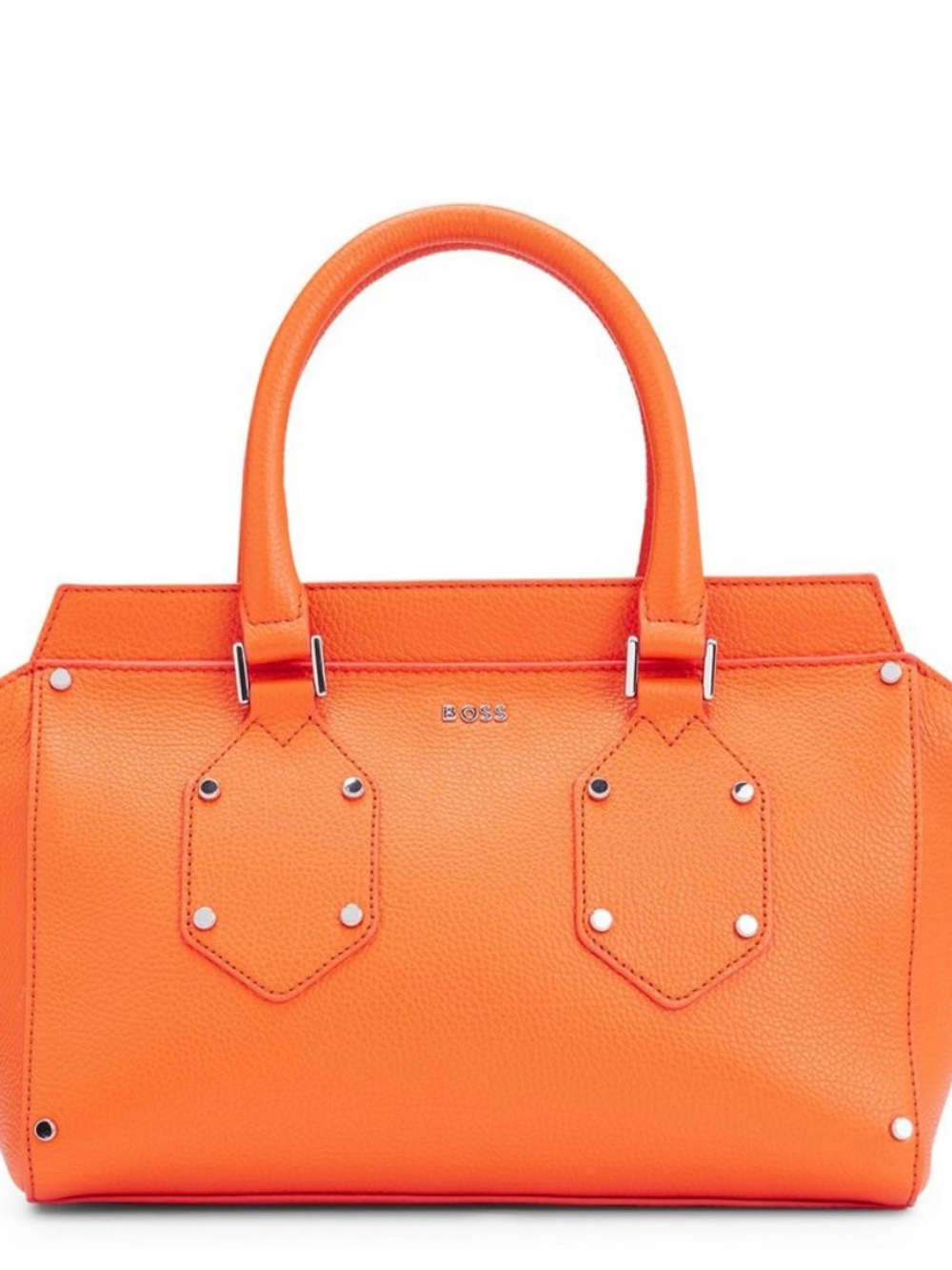 BOSS Orange Leather Satchel - Bright Orange Top-Handle Bag.